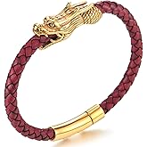COOLSTEELANDBEYOND Vintage Stainless Steel Dragon Head Braided Leather Bangle Bracelet Wristband, Mens