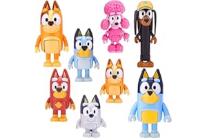 VILIV 8 PCS Wolfs-Bluey Figures Toys Playset, Wolves-Bluey Action Figurines Family and Friends Set; Bingo, Bandit, Chilli, Coco, Snickers, Rusty and Muffin - Cake Toppers 2.5-3"