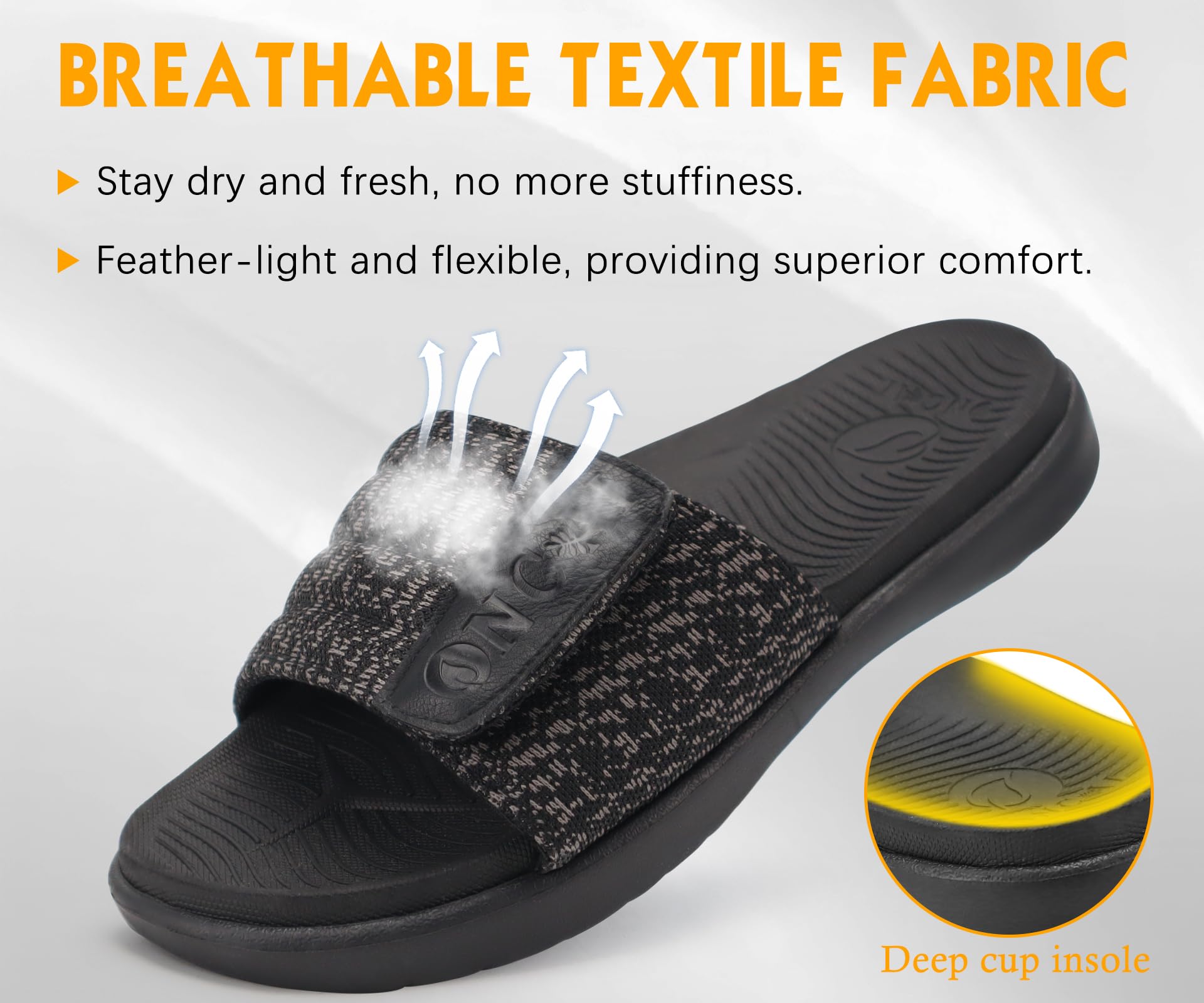 ONCAI Schwarz Dusch Badelatschen Herren mit Klettverschluss Offener Zeh Sports Badesandalen Sommer Freizeit Sandalen Hausschuhe Weich Gummifußbett Pantoletten Größe 44 3