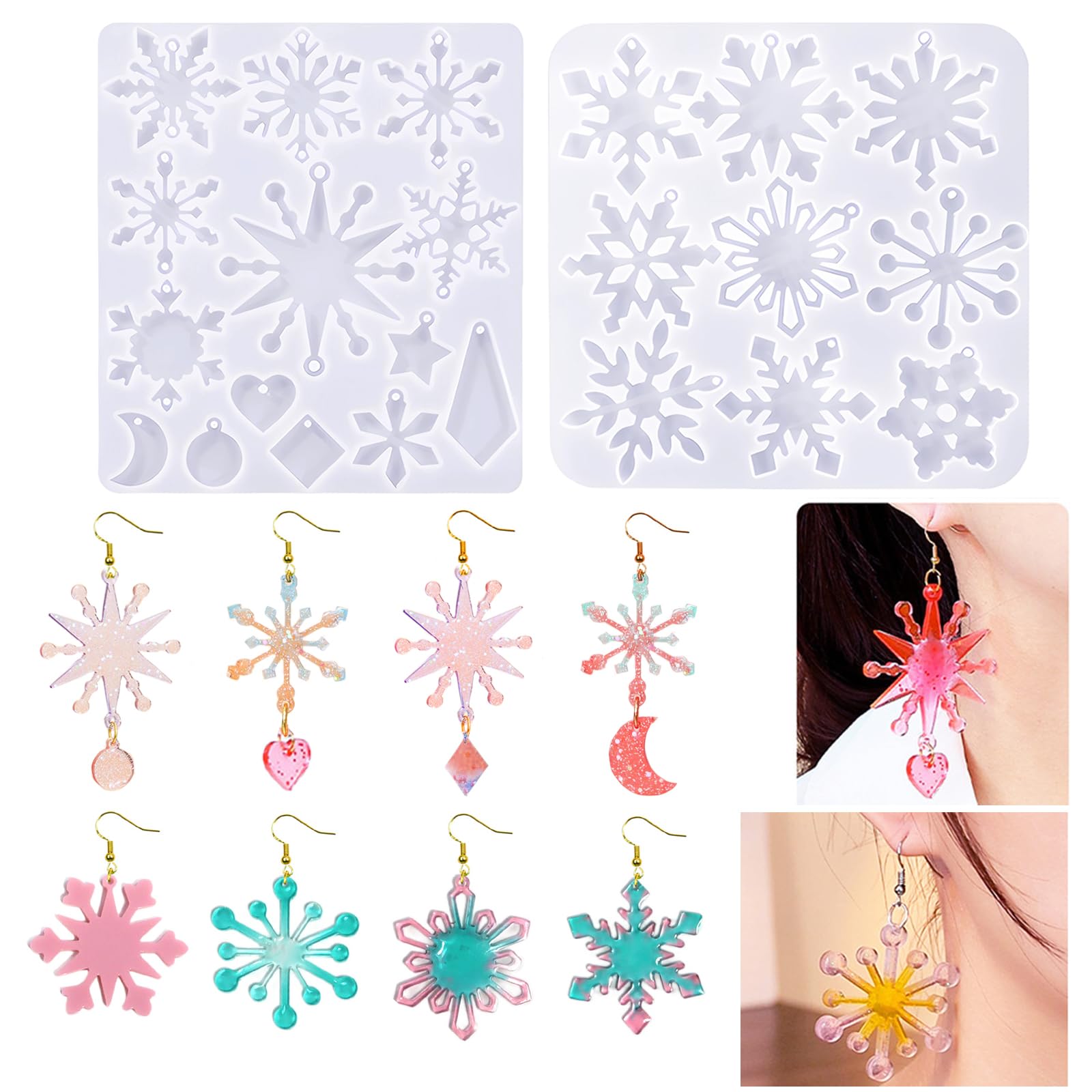 Photo 1 of (2 Pack) Snowflake Resin Earring Molds, Christmas Resin Molds Snowflake Resin Silicone Molds for Epoxy Resin for Women DIY Various Christmas Snowflake Ornaments