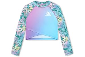 BesserBay Girls Rash Guard UPF 50+ Long Sleeve Mock Neck Crossover Hem Swim Crop Top 4-12 Years