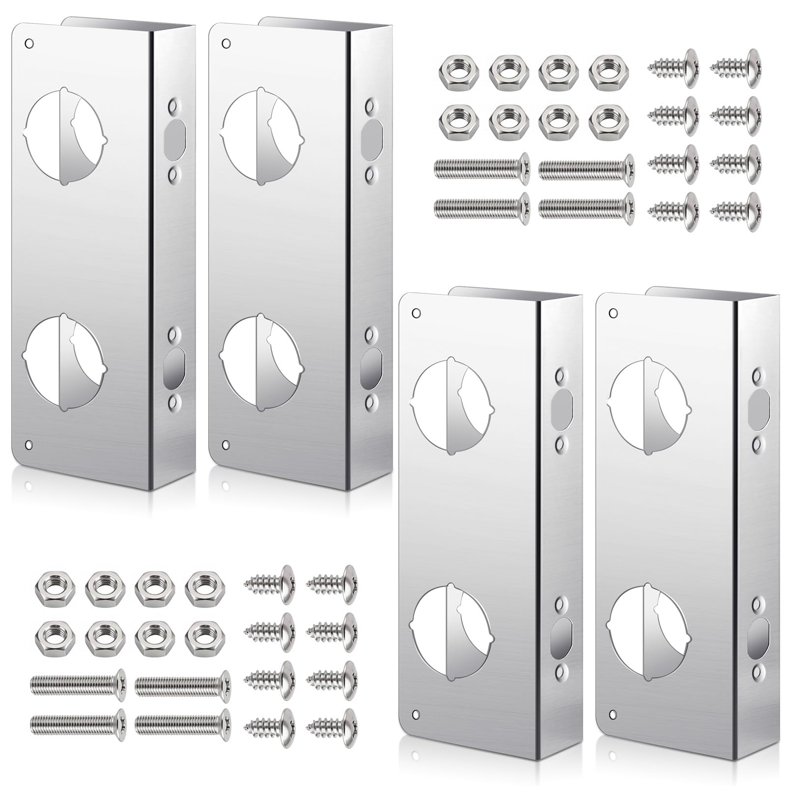Photo 1 of Leinuosen Door Reinforcement Plate for 1-3/4" Thick Doors, Stainless Steel Reinforce and Repair Doors Silver Latch Deadbolt Cover Jamb Plate, 2 Hole, Add Extra Security to Your Home(4 Pack)
