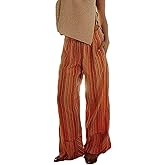 Bozanly Women's Striped Wide Leg Lounge Pants Boho Elastic Waist Loose Casual Trousers with Pockets 2026