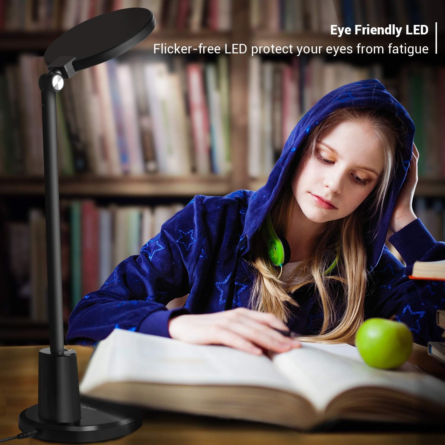 LED Desk Lamp, JUKSTG Eye-Caring Desk Light, Home Office Lamp, Adjustable Table Lamps with 10 Brightness Levels and 5 Lighting Modes, Touch-Sensitive Control, Blue Light Filter, 12W Reading Lamp, Black - - 
