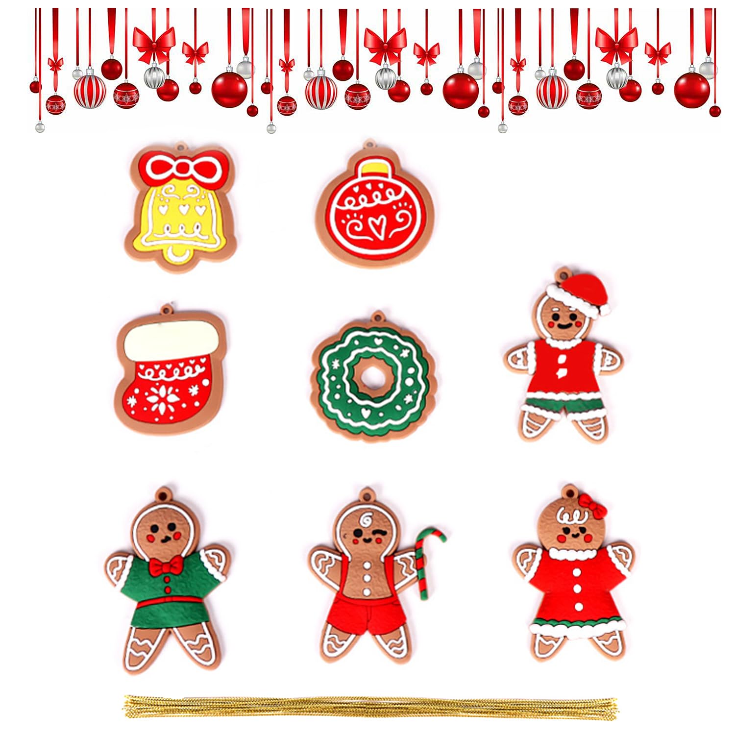 Gingerbread Man Pendant for Christmas Tree,8P Traditional Ginger Man Clay Figurine Xmas Tree Hanging Ornaments Pendants with Strings,Mini Ornament Pendant Set for Crafts Xmas and Whimsical of Place