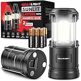 GearLight Camping Lantern - 2 Portable LED Battery Powered Lantern with Magnetic Base and Foldable Hook for Emergency Use or Campsites, Essential Hurricane Survival Kit with Batteries - Black