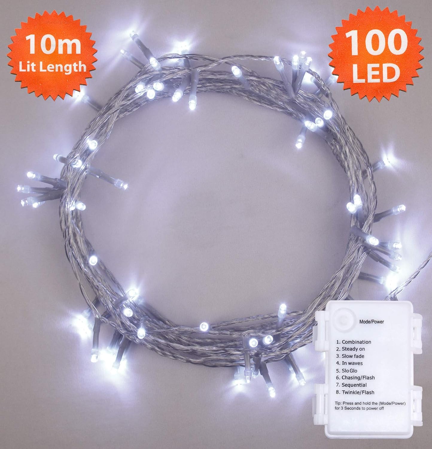 Fairy Lights 100 LED 10m Bright/Cool White Timer Indoor Outdoor