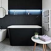 49 Inch Acrylic Soaking Bathtub, Modern Square Design, Deep Ergonomic Tub with Matte Drain & Black Overflow, Double-Walled Insulation, Glossy White, CUPC Certified