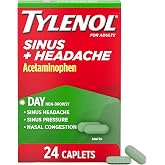 Tylenol Sinus + Headache Daytime Non-Drowsy Relief Caplets, 24 Ct | Acetaminophen 325mg, Phenylephrine HCI 5mg, Nasal Decongestant &amp; Sinus Pressure Relief, Headache Relief &amp; Fever Reducer