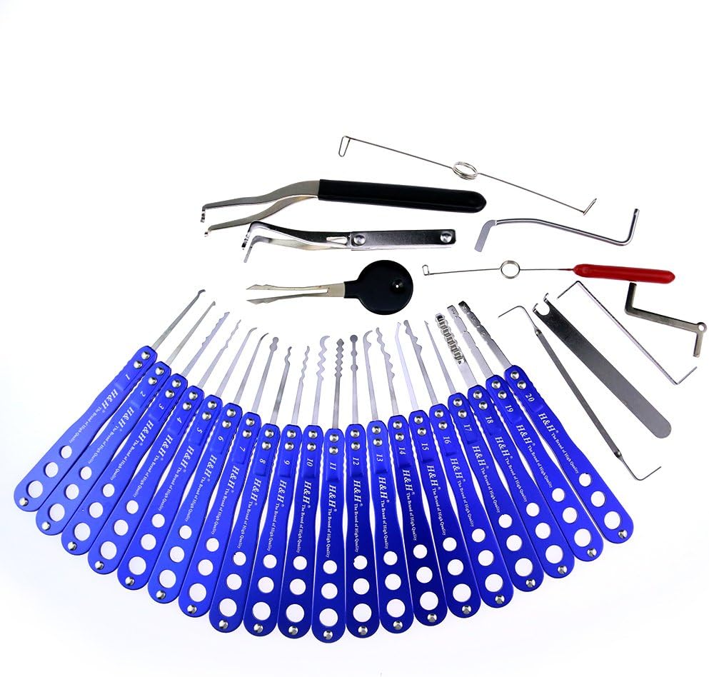 TPM Go 32pcs Super Lock Pick Tools with Blue Handle,Professional Locksmith Tools for Car Lock and Door Lock