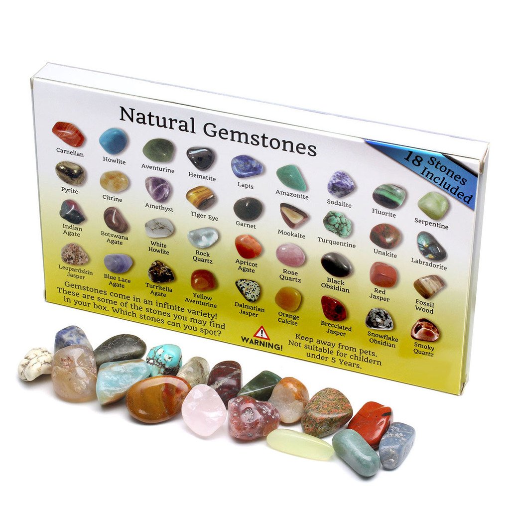 QGEM 18pcs Mini Gemstones CHAKRA KIT Healing Balancing Set for Collectors, Crystal & Reiki Healers and Yoga Practioner