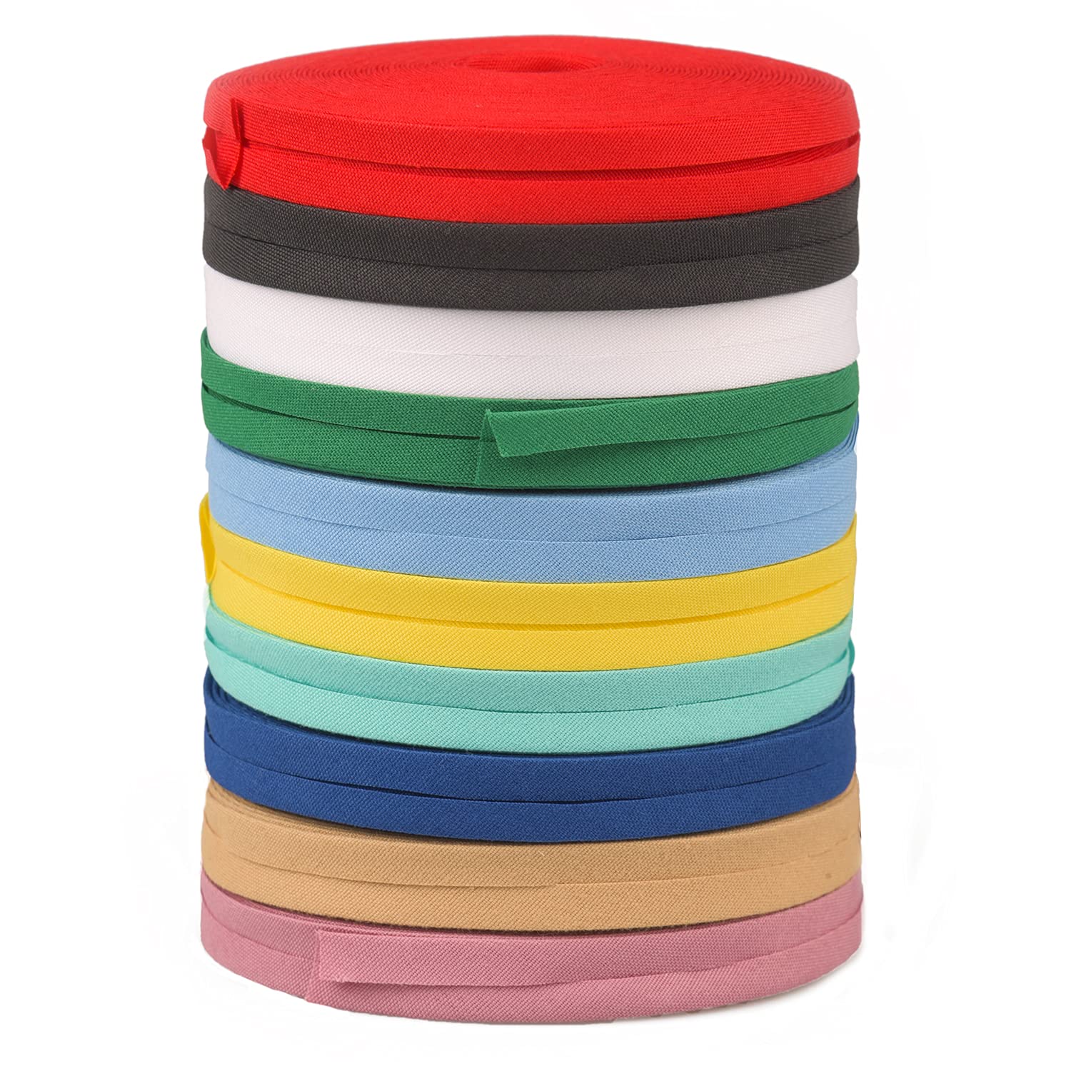 Matory 10 Rolls 10 Colors Double Fold Bias Tape Bias Binding Tope for Sewing Piping Hemming Binding Quilting