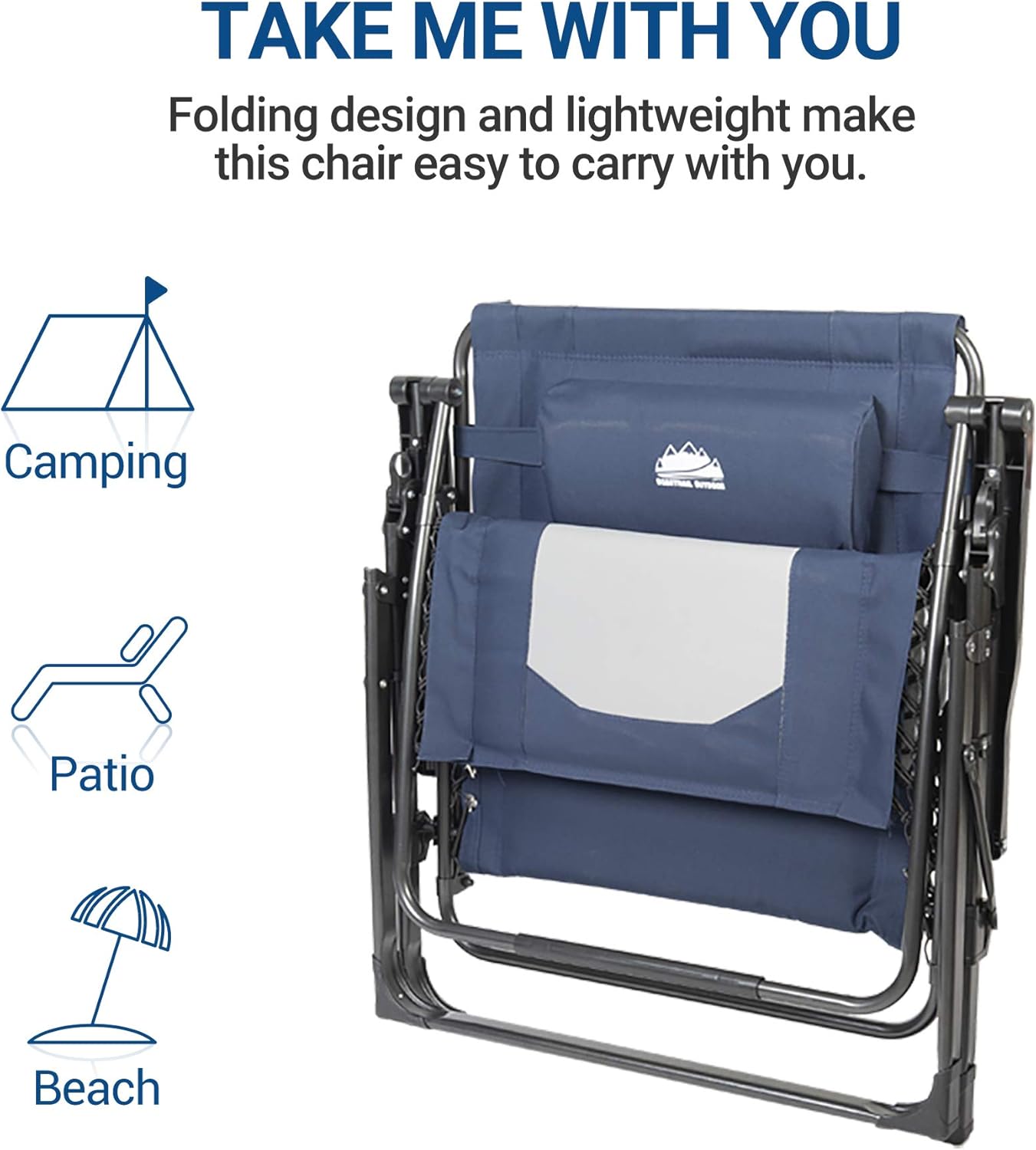 Coastrail Outdoor Zero Gravity Extra Large Armrest XXL Camping Lounge Patio Support 500lbs Padded Reclining Folding Lawn Chair with Side Table, Blue/Gray: Garden & Outdoor