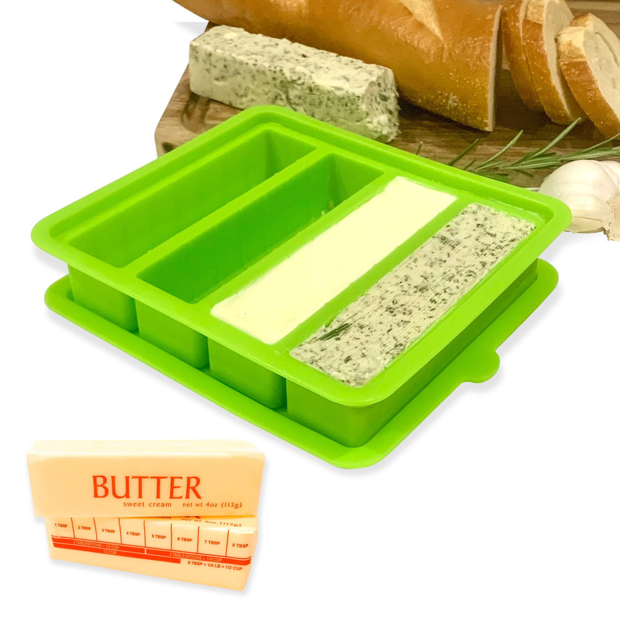 US Standard Size 235g Silicone Butter Mould with Lid Easy Spread Holder for Homemade Butter, Herb Butter, Bars