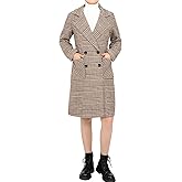 Hacikis Womens Houndstooth Wool Blend Trench Coat Notch Lapel Double Breasted Winter Outwear Pea Coats