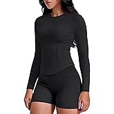 GYM RAINBOW Long Sleeve Workout Shirts for Women, Cropped Athletic Tops Slim Fit Crew Neck Yoga Top Running Gym T Shirts
