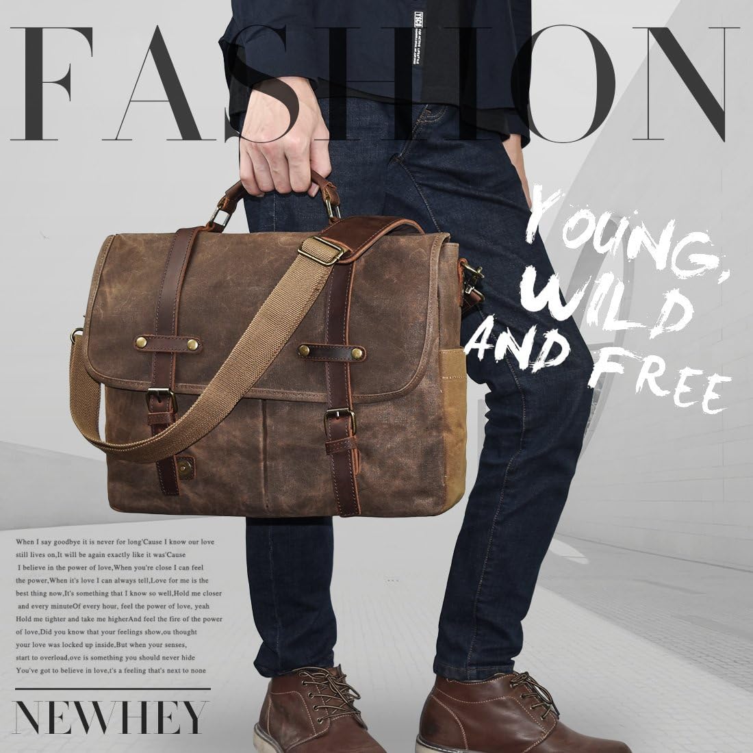 Mens Messenger Bag 15.6 Inch Waterproof Vintage Genuine Leather Waxed Canvas Briefcase Large Satchel Shoulder Bag Rugged Leather Computer Laptop Bag, Brown: Computers & Accessories