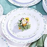 YOUBET 60PCS Floral Plastic Plates - Disposable Decorative Plates Set for 30 Guests - Blue and Green Floral Plate - Spring Plastic Dishes Dinnerware Sets for Tea Party & Wedding & Bridal Shower