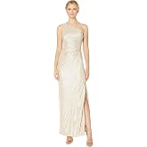 Calvin Klein Women's One-Shoulder Ruched Beaded Gown Dress | One Shoulder, Ruched, Side Slit, Beaded Panel, Hidden Zipper, Formal Occasion