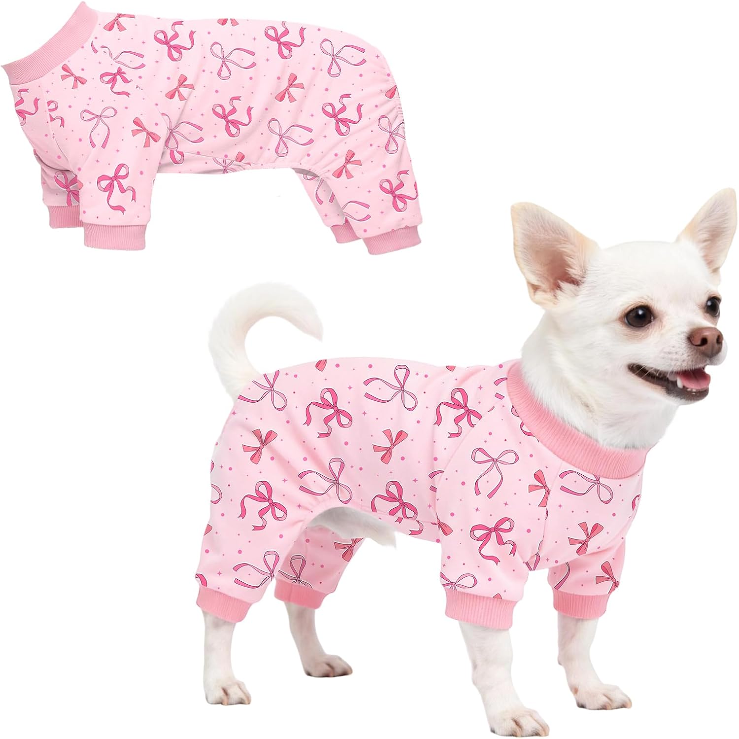 Dog Pajamas for Small Medium Dogs Recovery Suit Dog Pjs Dog Onesie Cute Soft Breathable Puppy Pajamas Pet Spring Summer Stretchy Pjs for Boy Girl - Pink Bows