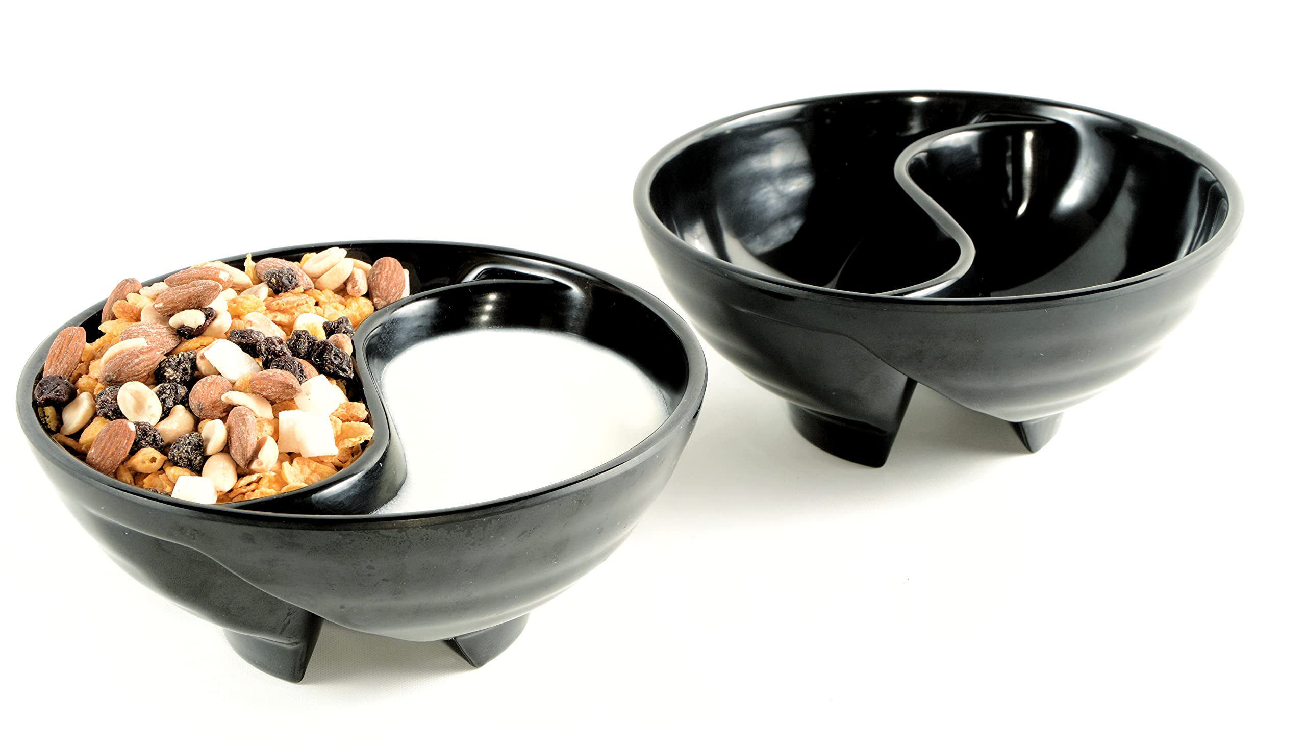 Photo 1 of VALLENWOOD Never Soggy Cereal Bowl. Black x2. Divided. Cereal Bowl Separated. Unbreakable Melamine. Two sided bowl. Anti Soggy. Separate. Ideal for Snack And Salsa