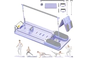 A folded Pilates reformer board on a carpet, showcasing a space-saving home fitness solution