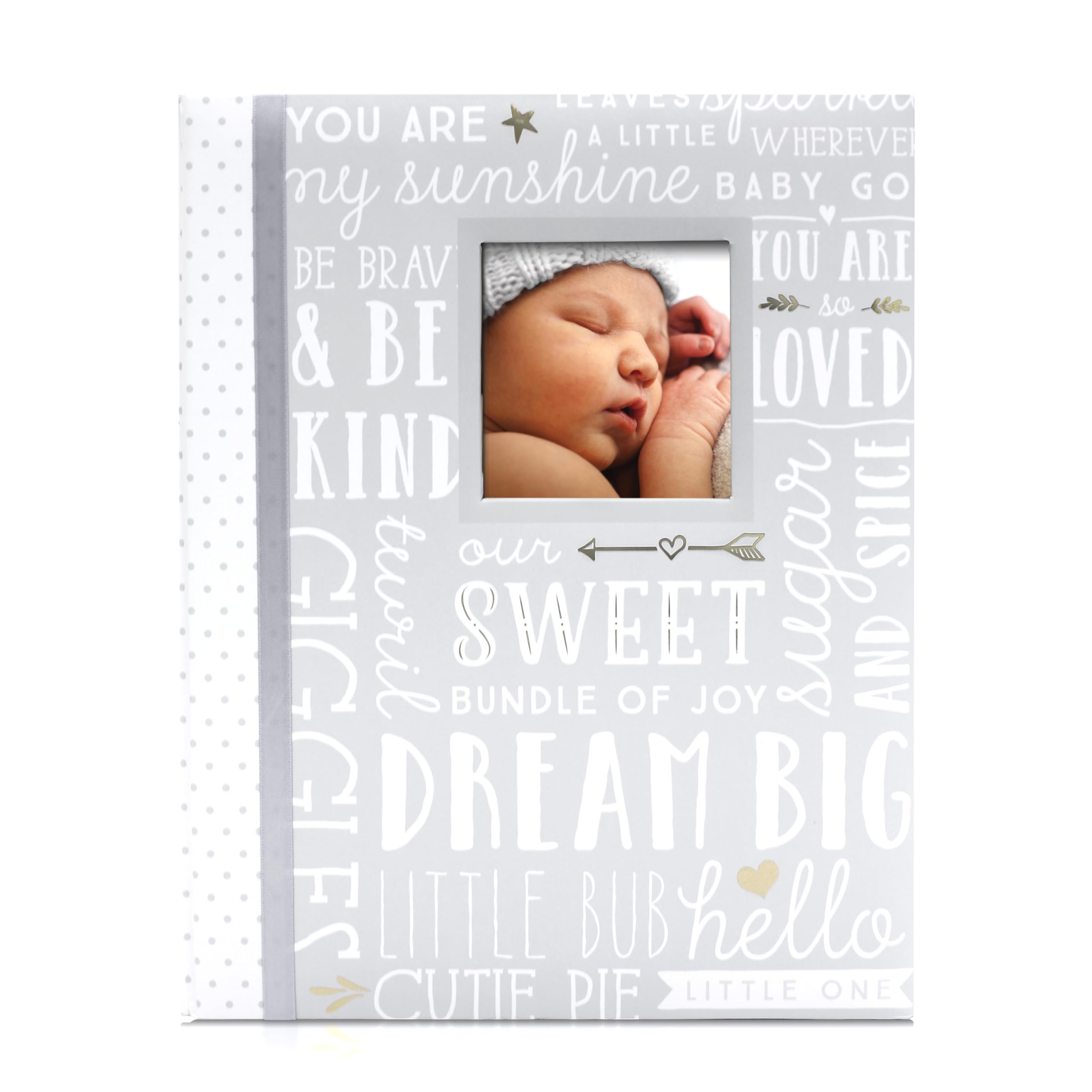 Lil' Peach First 5 Years Baby Memory Book, Newborn Milestone Keepsake Journal Scrapbook, Gift For New And Expecting Parents, 46 Fill In Pages, Gray