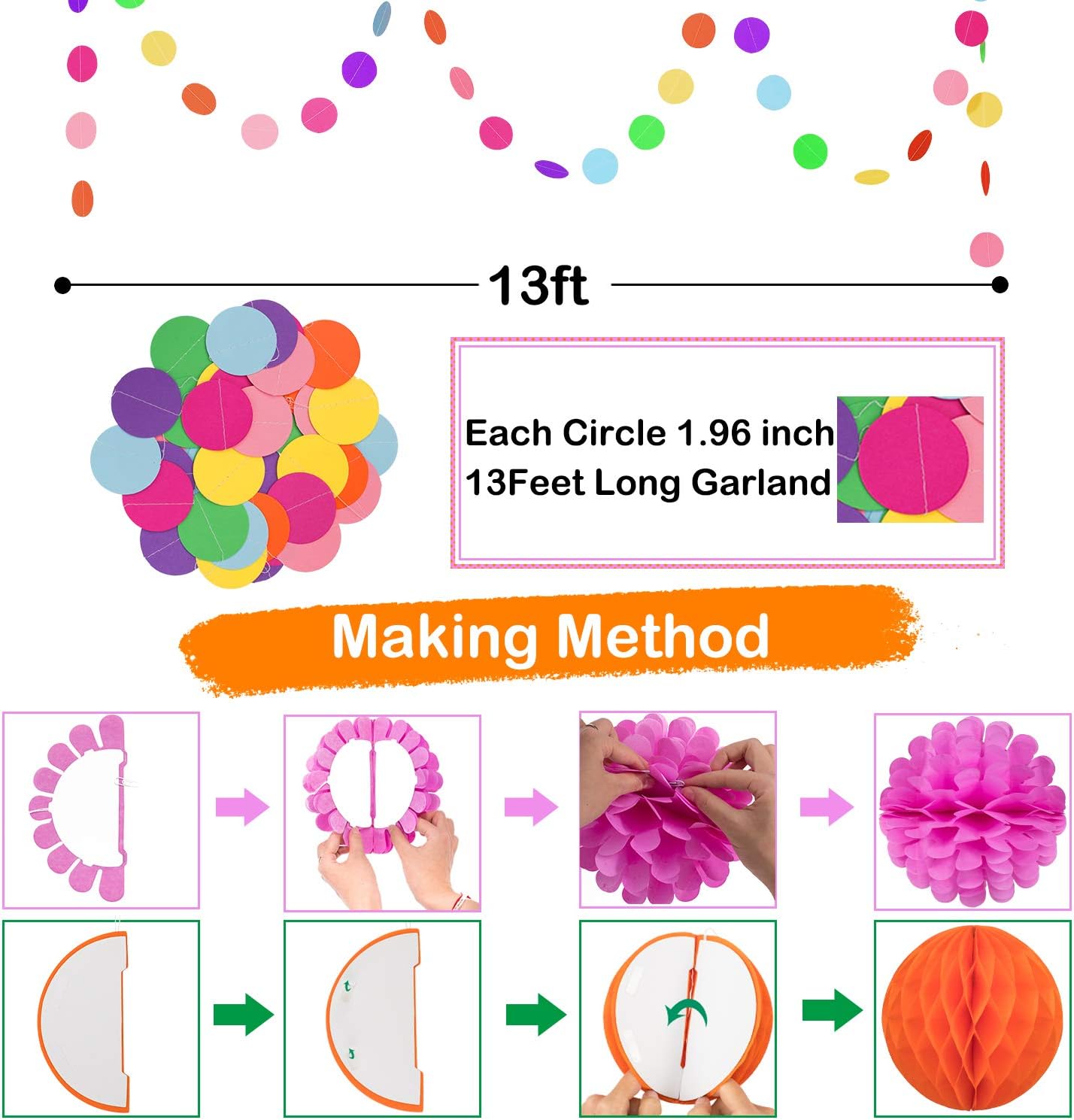 Whaline 28Pcs Colorful Birthday Decorations, Fiesta Hanging Paper Fans,Hanging Swirl,Polka Dot String,Pom Poms Flowers,Happy Birthday Banner,Paper Garland for Birthday Wedding Decor Mexican Party: Toys & Games