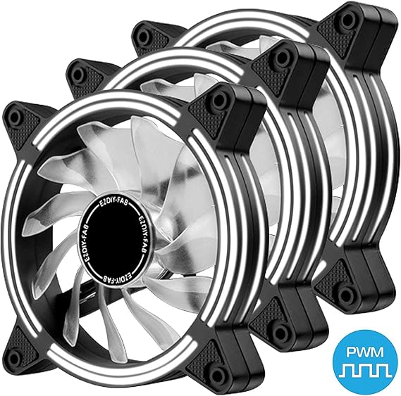 EZDIYFAB 120mm PWM White LED Fan, DualFrame LED Case Fan for PC Cases