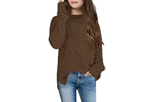 GAMISOTE Girl's Fuzzy Warm Sweater Crew Neck Chunky Side Slit Jumper Pullover Outwear