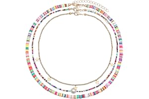 ZOLEAROPY Surfer Heishi Bead Choker Necklace for Woman Star Pearl Polymer Clay Record Disc Beads Layered Necklace Boho Beach Necklace jewelry