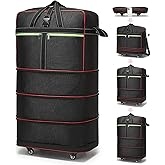 Foldable Duffel Bag,Large Expandable Rolling Travel Duffle Bag with Wheels Waterproof Collapsible Luggage Carry on Duffel Bag with Wheels and Handle, Black