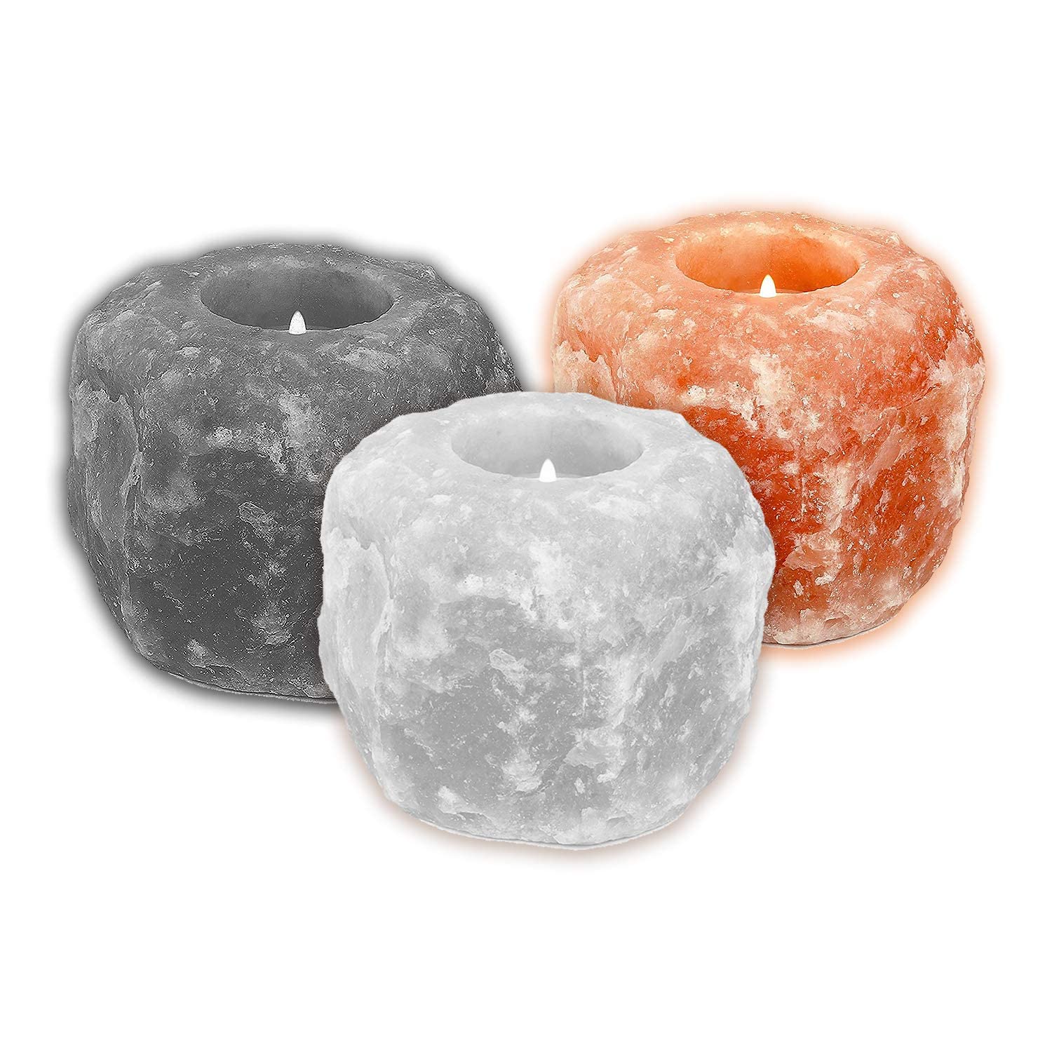 3 X Large Himalayan Salt Candle Tea Light Holders 100 % Premium Natural HIMALAYAN CRYSTAL ROCK SALT ,1-1.2 kg kg each Hand CRAFT Calming Meditation Aromatherapy Relaxing Candles Holders