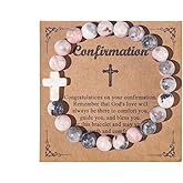 Christian Gifts for Women Men, Healing Natural Stone Cross Beads Stretch Bracelet Catholic Religious Jewelry Gifts Pink Zebra Bracelet Inspirational Gifts for Women Men Teen Girls,Birthday Gifts,Mothers Day,Easter Jewelry Gifts