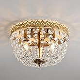 KAERDI Crystal Flush Mount Ceiling Light Fixture 3 Lights French Empire Chandeliers Lighting for Dining Living Room Foyer Kit