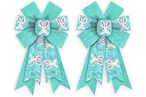 Threetols 2 Pack Easter Wreath Bows, Blue Glitter Bows for Wreath Easter Bunny Decoration Bows for Indoor Outdoor Holiday Spring Easter Party Decor