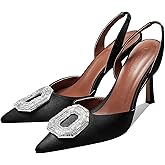 Vertundy Women's slingback Rhinestone Heels-Pointed Toe Satin Crystal Stiletto Wedding Bride Pump Shoes Sage Grass Green