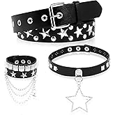 ZAGQIG 3Pcs Black Studded Belt Leather Rivet Cuff Bracelet Gothic Choker Necklace Y2K Emo Punk Rock Accessories Set for Women Men