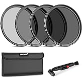 NEEWER Fixed ND Filter Kit 58mm ND2 ND4 ND8 ND16 Neutral Density Filter and Accessory Kit, Lens Pen, Filter Pouch Included