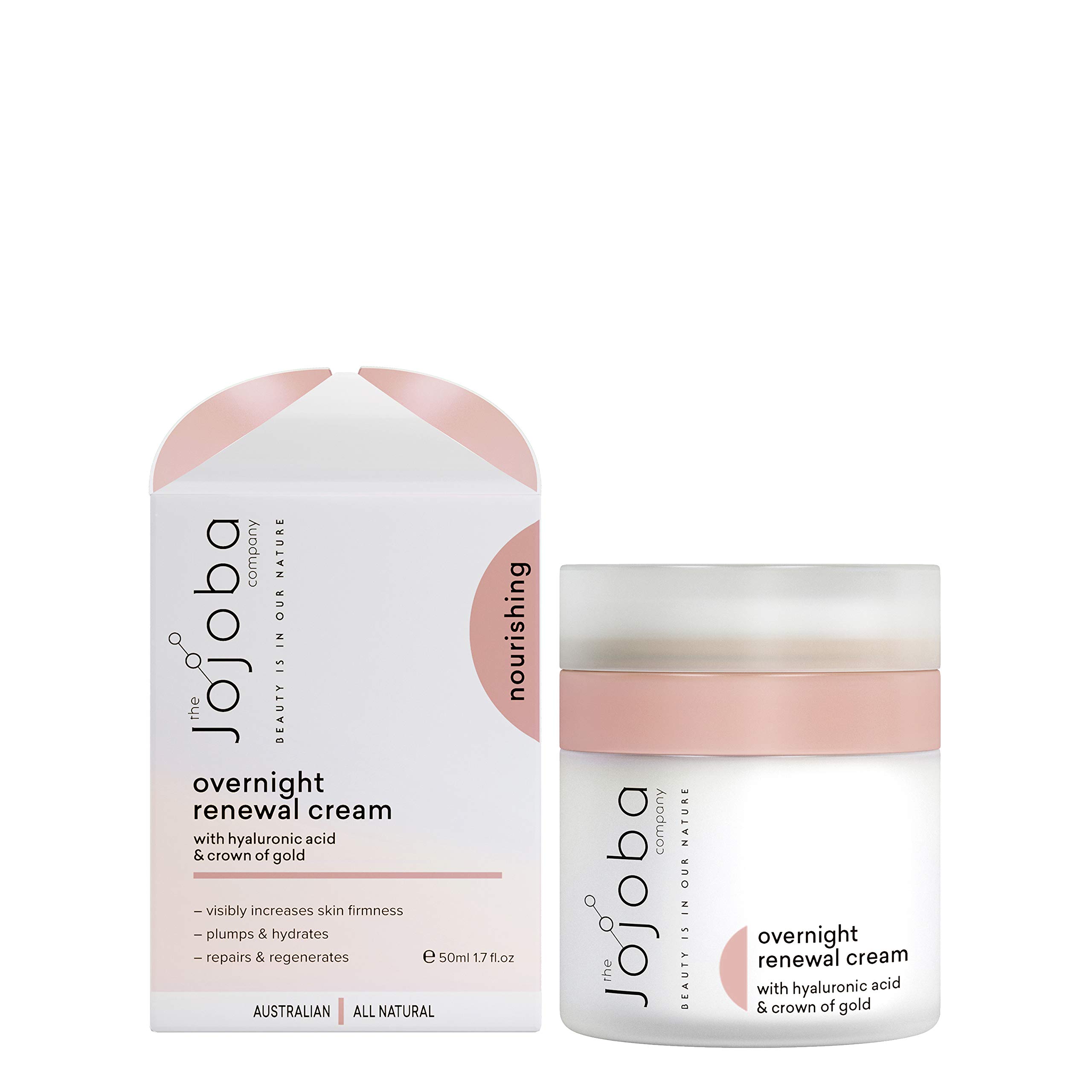 The Jojoba Company Overnight Renewal Cream, Hydrating Face Cream for Increased Skin Firmness, Youthful and Nourished Skin, Enriched with Australian Jojoba, Hyaluronic Acid and Crown of Gold 50ml