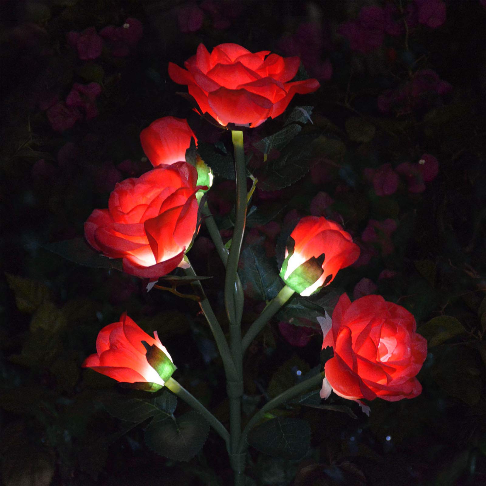 Abkshine Garden Solar Rose Flowers Lights Outdoor Waterproof, Solar Decorative Flowers Stake for Patio Yard remembrance Grave Cemetery Christmas Pathway Walkway Balcony Bush Porch Decorations, Red