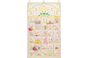DPKOW Ramadan Advent Calendar Refillable Fabric with 30 Pockets Ramadan Advent Calendar Hanging Decorationfor for Wall Door, 
