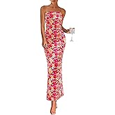 PRETTYGARDEN Womens Summer Printed Tube Maxi Dress Strapless Bodycon Sleeveless Long Beach Vacation Dresses