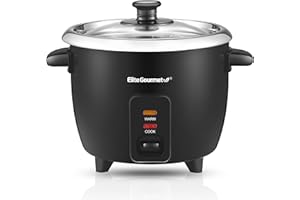 Elite Gourmet ERC006SS 6-Cup Electric Rice Cooker with 304 Surgical Grade Stainless Steel Inner Pot, Makes Soups, Stews, Porr