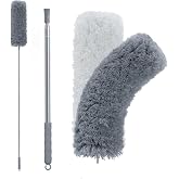 BOOMJOY Microfiber Feather Duster with 100 inches Extension Pole, Dusters for Cleaning High Ceiling, Fan, Blinds, Furniture, Dark Grey