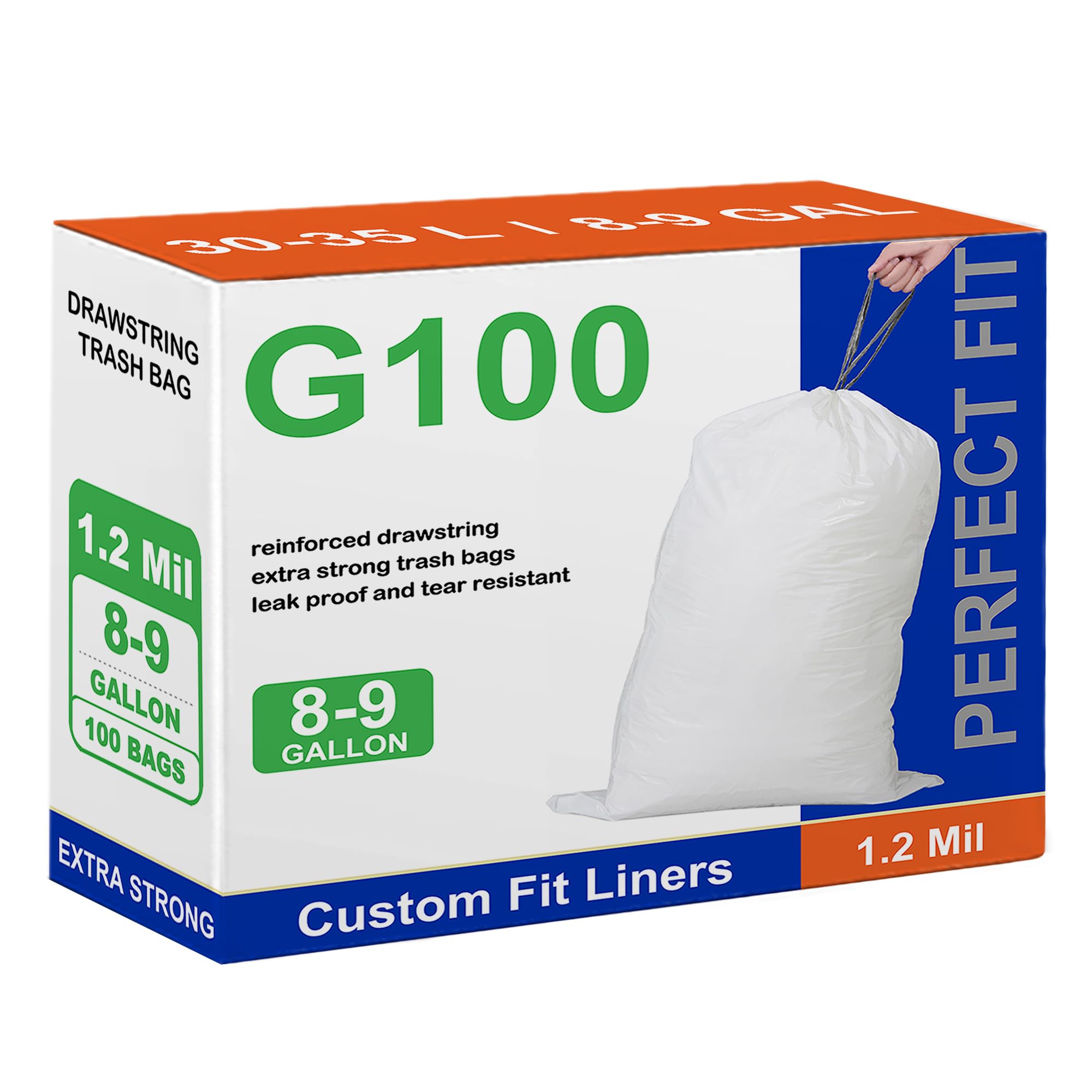Photo 1 of 100 Count Perfect Fit Compatible with simpIehuman Code G Heavy Duty Trash Bags 8-9 Gallon 1.2 Mil THICK White Garbage Can Liners with Reinforced Drawstring 100 Count GRAND SAVE
