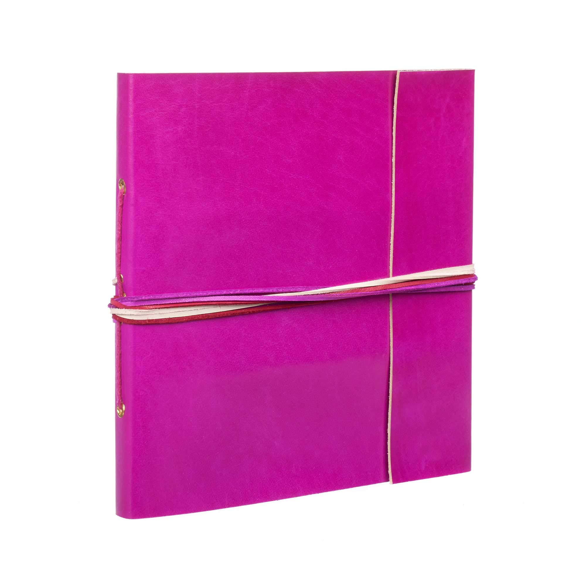 Coloured Leather Photo Album | Cerise Pink | 30 Pages to fit 120 6x4 or 60 7x5 Inch Photos | Fair Trade & Handmade | Scrapbooking and Crafting Picture Album | 26cm x 24cm