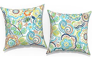 TWLEAR Outdoor Throw Pillow Covers 16x16 Inch, Square Patio Pillow Cases Pack of 2, Modern Decorative Back Cushion Covers for Patio Furniture Garden Couch Farmhouse, Flower Blue