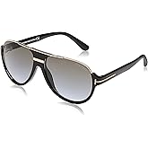 Tom Ford Modern Rectangular Sunglasses, Black (Nero Lucido/Verde Grad), 59