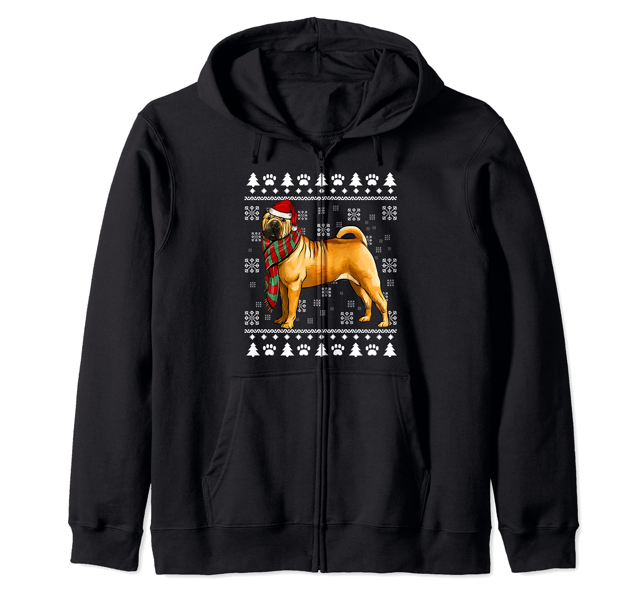 Chinese Shar-Pei Dog Santa Hat Xmas Ugly Christmas Zip Hoodie